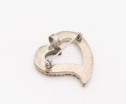 925 Sterling Silver Vintage Brooch Pin Bead Carved Cutout Love Heart  BP11245
