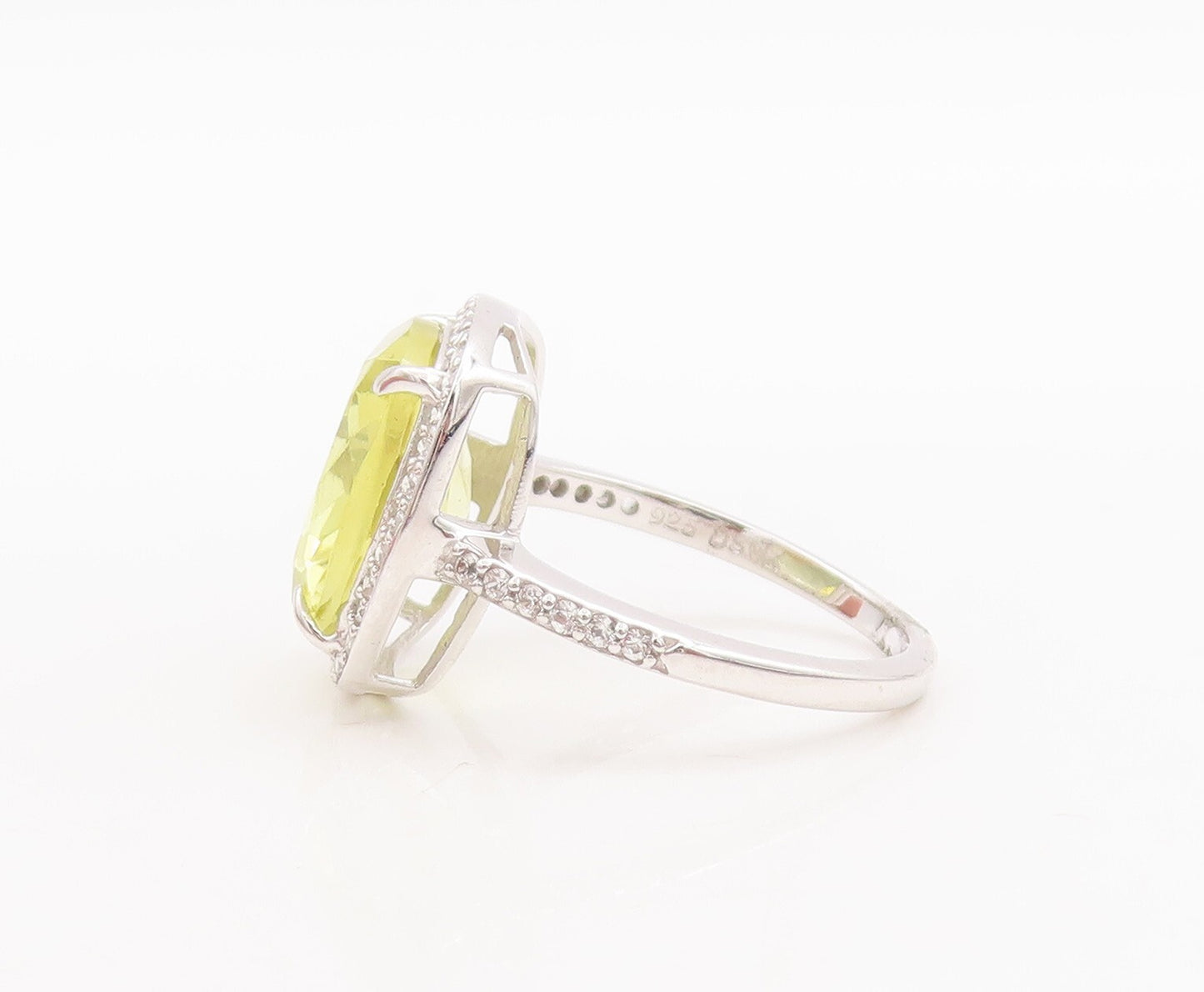 925 Sterling Silver Vintage Ring Large Square Citrine Halo CZ  Sz 7  RG29171