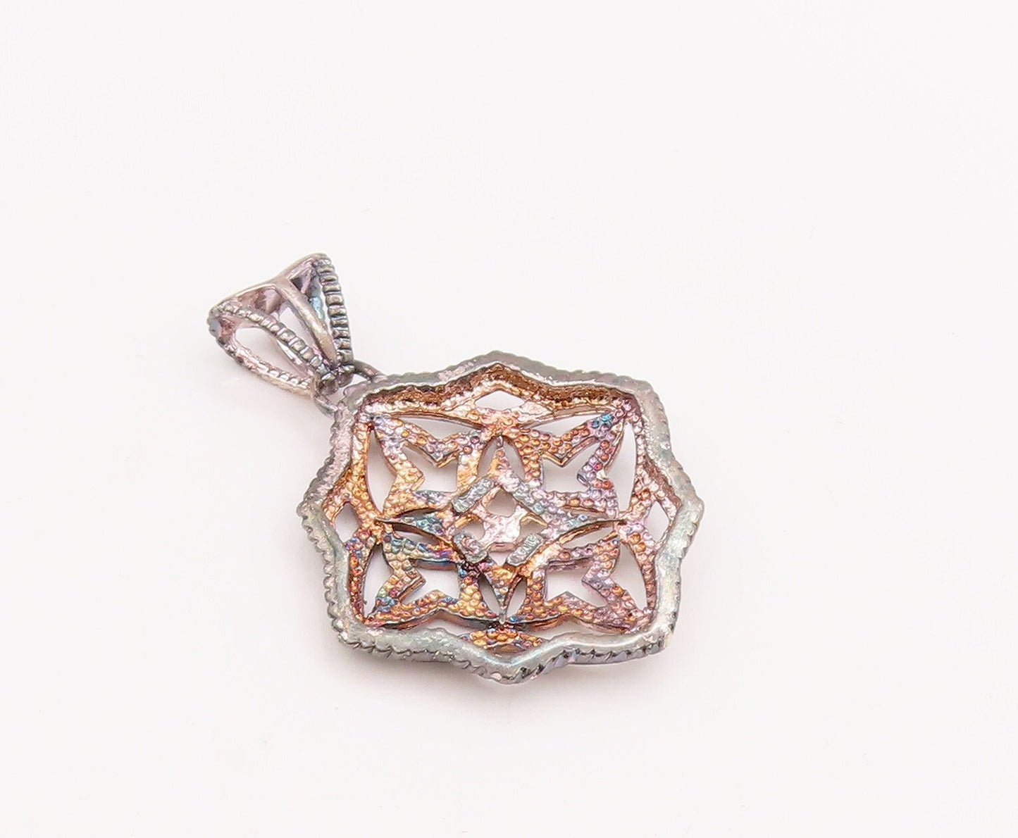 925 Sterling Silver Vintage Pendant Solid Cutout Floral Design  PT23336