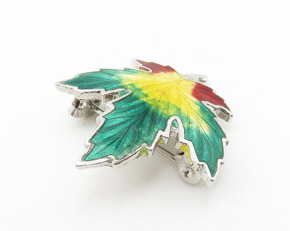 925 Sterling Silver  Vintage Enamel Coated Autumn Leaf Brooch Pin  BP4247