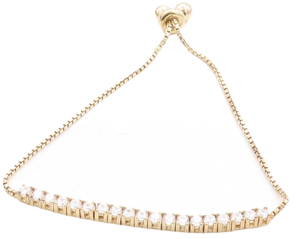 Gold Over 925 Silver  Cubic Zirconia Adjustable Child Box Chain Bracelet BT1104