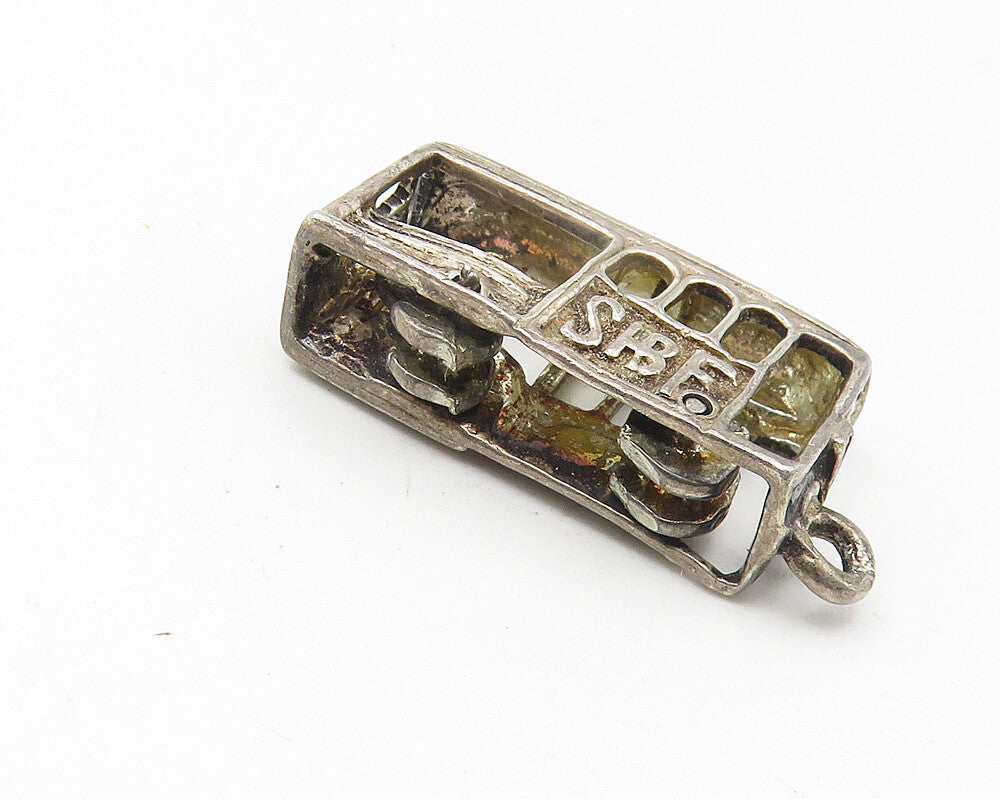 925 Sterling Silver  Vintage Dark Tone Trolley Cable Car Motif Pendant  PT8742