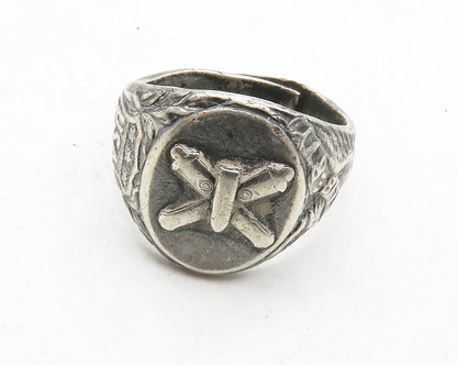 925 Sterling Silver  Vintage Antique Eagle USA Petite Band Ring Sz 4.5 RG13179