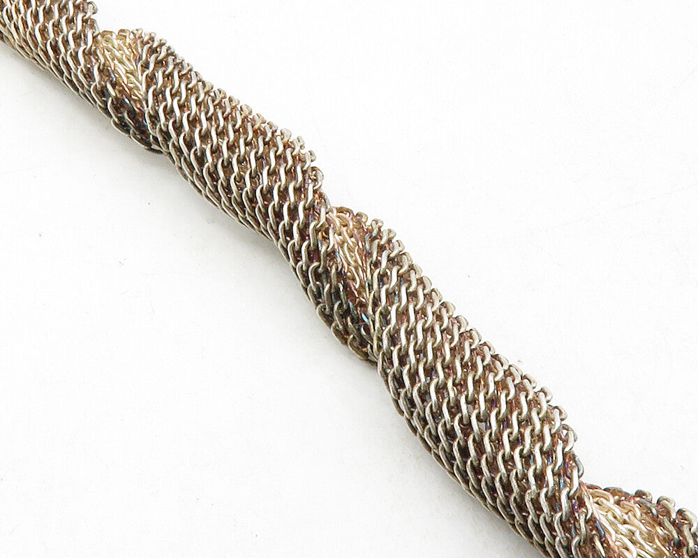 925 Sterling Silver  Vintage Dark Tone Mesh Twist Chain Bracelet  BT4831