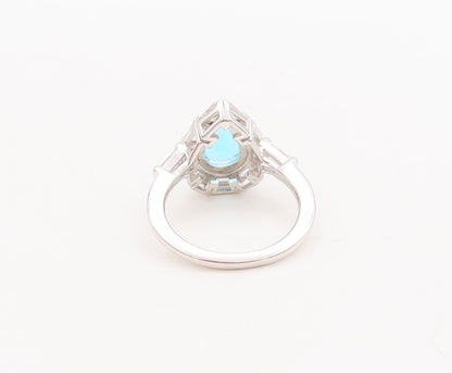 925 Sterling Silver Vintage Ring Drop Cut Blue Topaz Halo CZ  Sz 7  RG29649