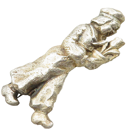 925 Sterling Silver  Vintage Person Holding Flower Pot Brooch Pin  BP4065