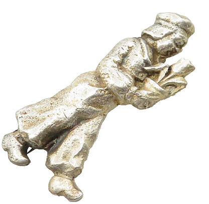 925 Sterling Silver  Vintage Person Holding Flower Pot Brooch Pin  BP4065