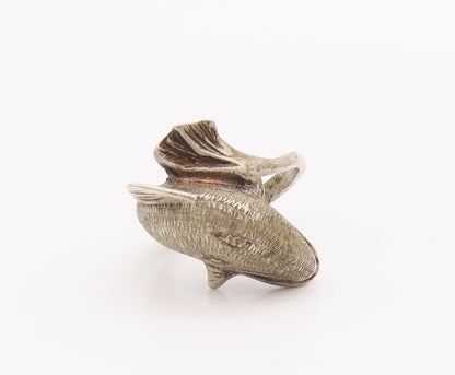 925 Sterling Silver Vintage Ring Solid Carved Happy Dolphin  Sz 6.5  RG28205