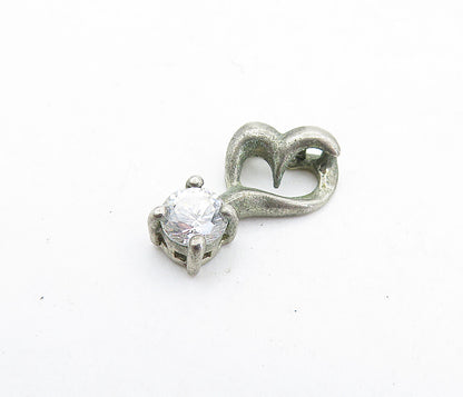925 Sterling Silver  Vintage Petite Cubic Zirconia Love Heart Pendant  PT3956