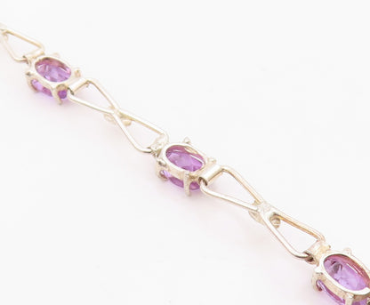 925 Sterling Silver Vintage Bracelet Elegant Amethyst & Ribbon Bow Link  BT12109
