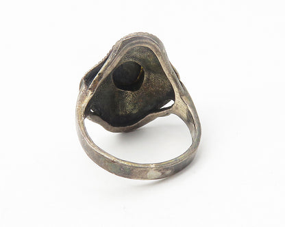 925 Sterling Silver  Vintage Victorian Black Onyx Cocktail Ring Sz 7  RG11205