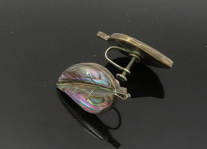 MEXICO 925 Silver  Vintage Abalone Shell Leaf Non Pierce Earrings  EG10260
