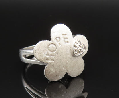 925 Silver  Vintage Genuine Diamonds & Engraved HOPE Flower Ring Sz 8  RG25603