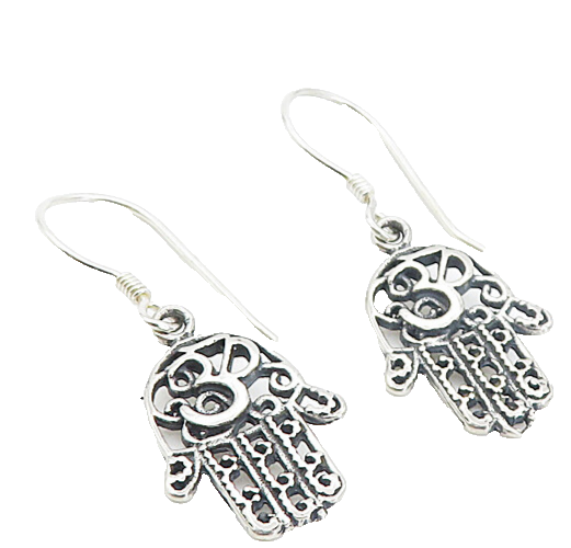 925 Sterling Silver  Vintage Om Spiritual Symbol Hamsa Dangle Earrings  EG3591