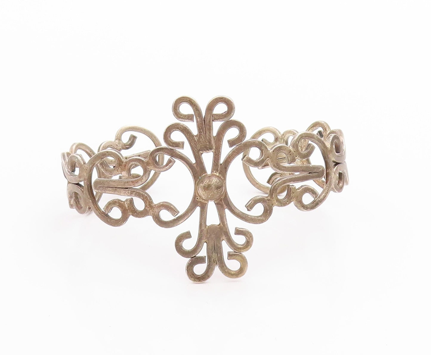 925 Sterling Silver Vintage Bracelet MEXICO Swirly Floral Design Cutout  BT11327