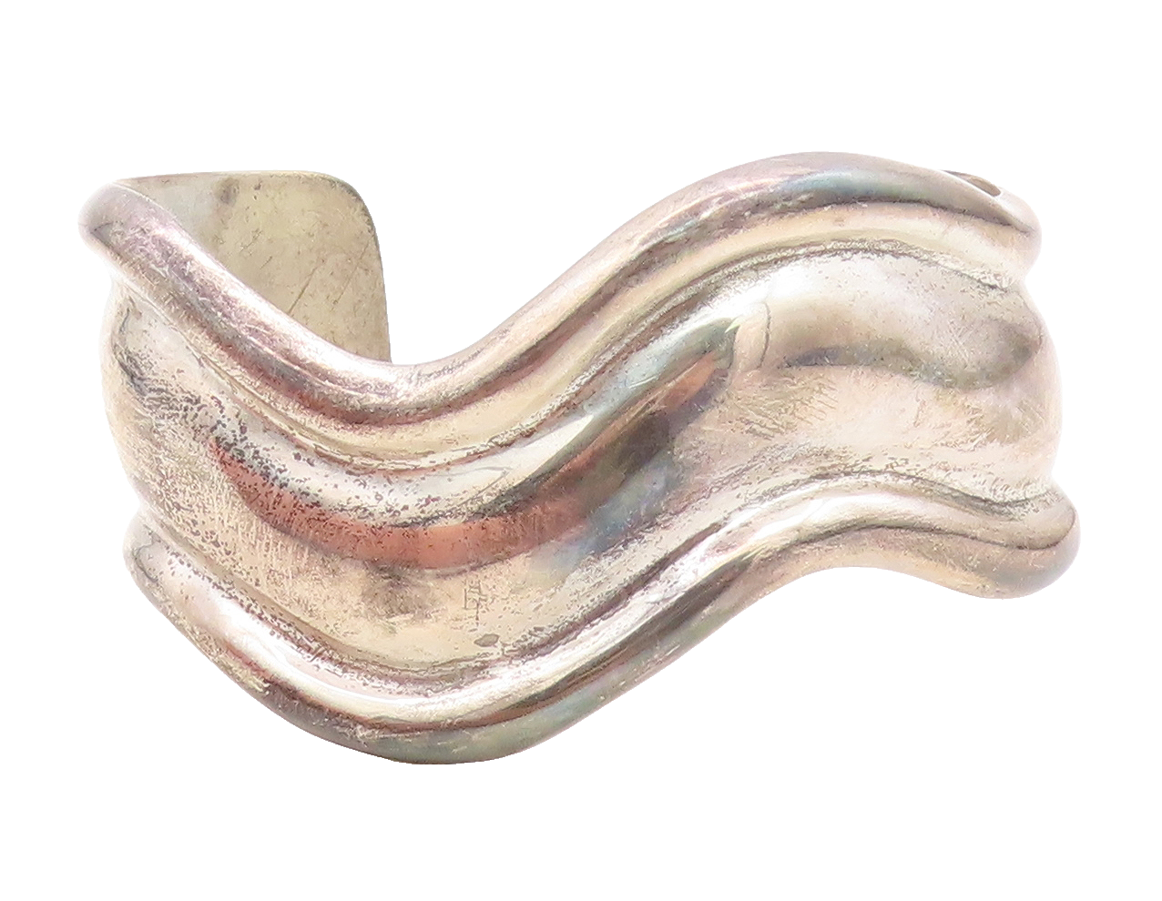 LOS BALLESTEROS 925 Silver Vintage Wavy Raised Edge Cuff Bracelet BT2772