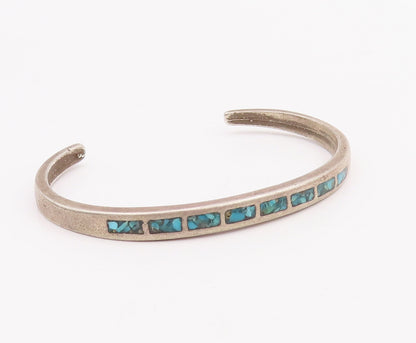 925 Sterling Silver Vintage Bracelet ZUNI Solid Crushed Turquoise Cuff  BT10565