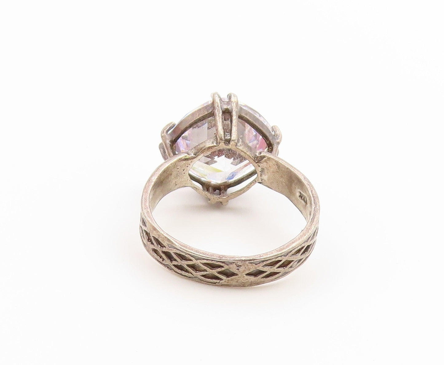 925 Sterling Silver Vintage Ring ISRAEL CZ Textured Latticework  Sz 7.5  RG36884