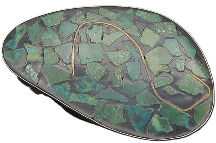 ISRAEL 925 Sterling Silver  Vintage Eilat Mosaic Pattern Brooch Pin  BP6580