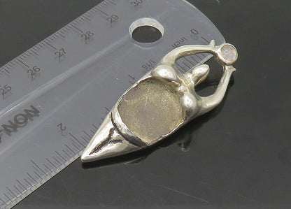 925 Sterling Silver  Vintage Moonstone Modernist Figure Pendant  PT18136