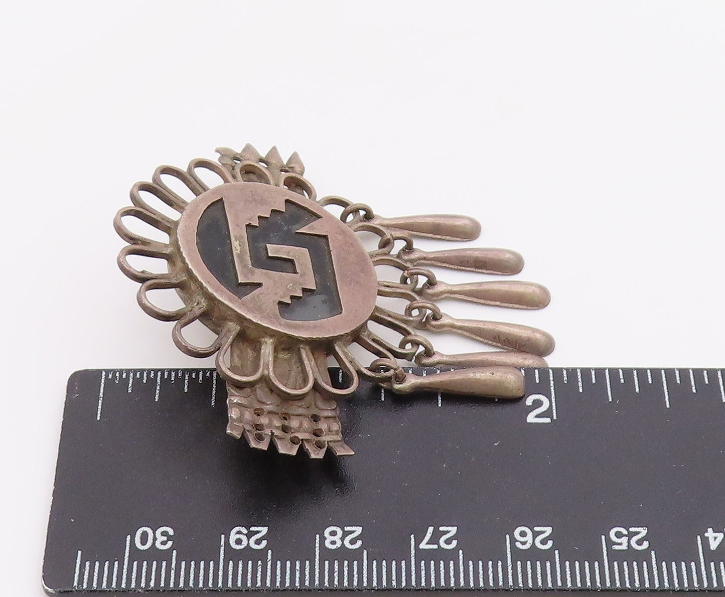 MEXICO 925 Silver  Vintage Antique Cutout Design Dangling Brooch Pin  BP5013