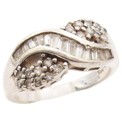925 Sterling Silver Vintage Ring Baguette & Round Cut CZ Wave  Sz 8  RG36553