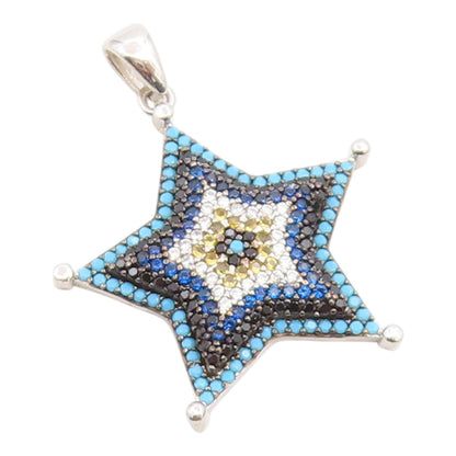 925 Sterling Silver Vintage Pendant Multi Gemstone Celestial Starburst  PT26082