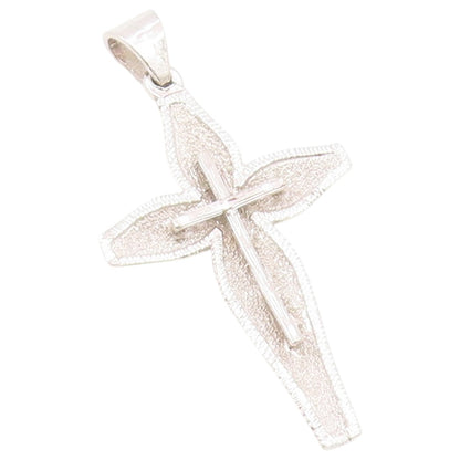 925 Sterling Silver Vintage Pendant Textured Layered Religious Cross  PT26460