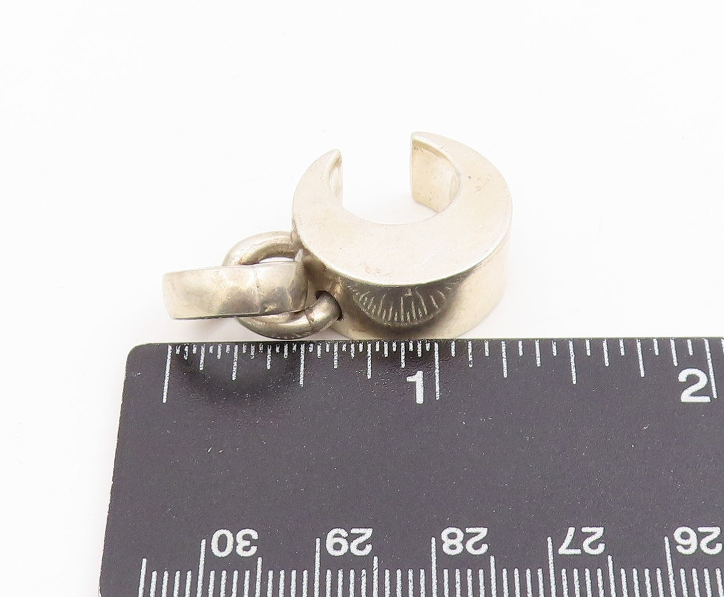 925 Sterling Silver Vintage Pendant Modernist Solid Crescent Moon Charm  PT25275
