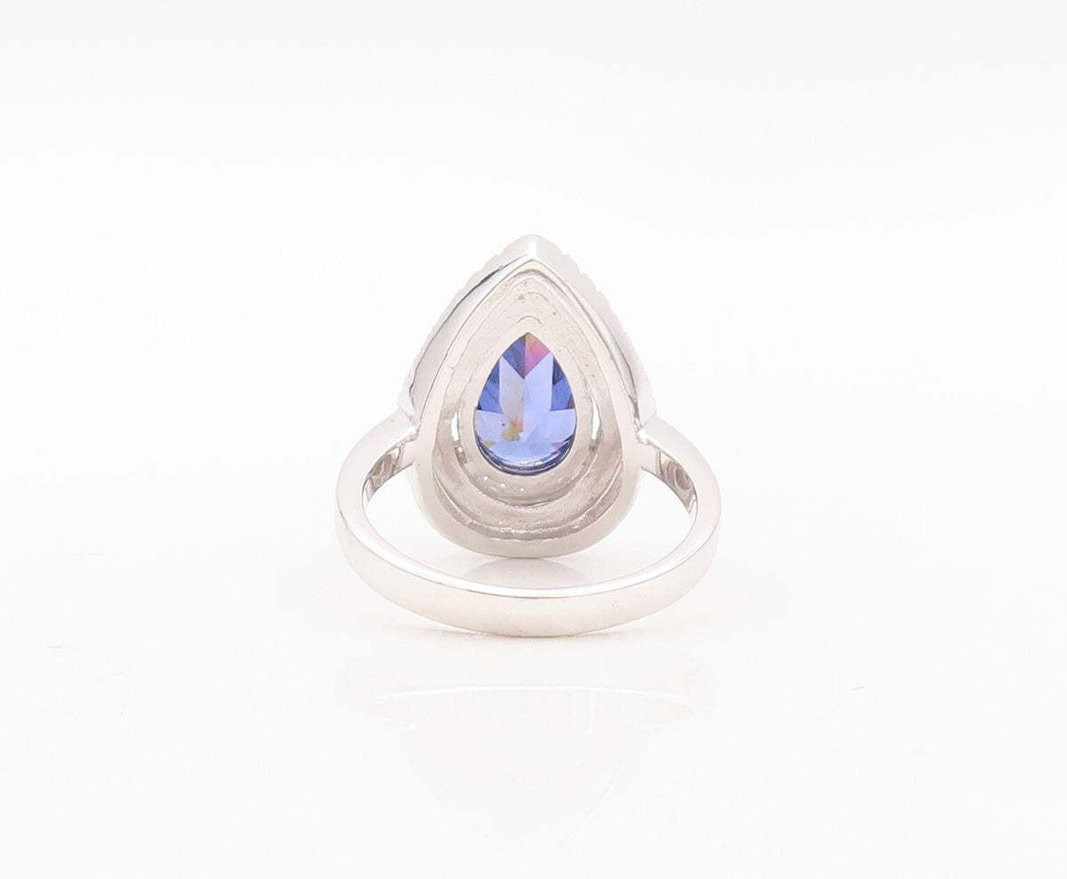 925 Sterling Silver Vintage Ring Designer Drop Cut Sapphire Halo CZ Sz 7 RG30142