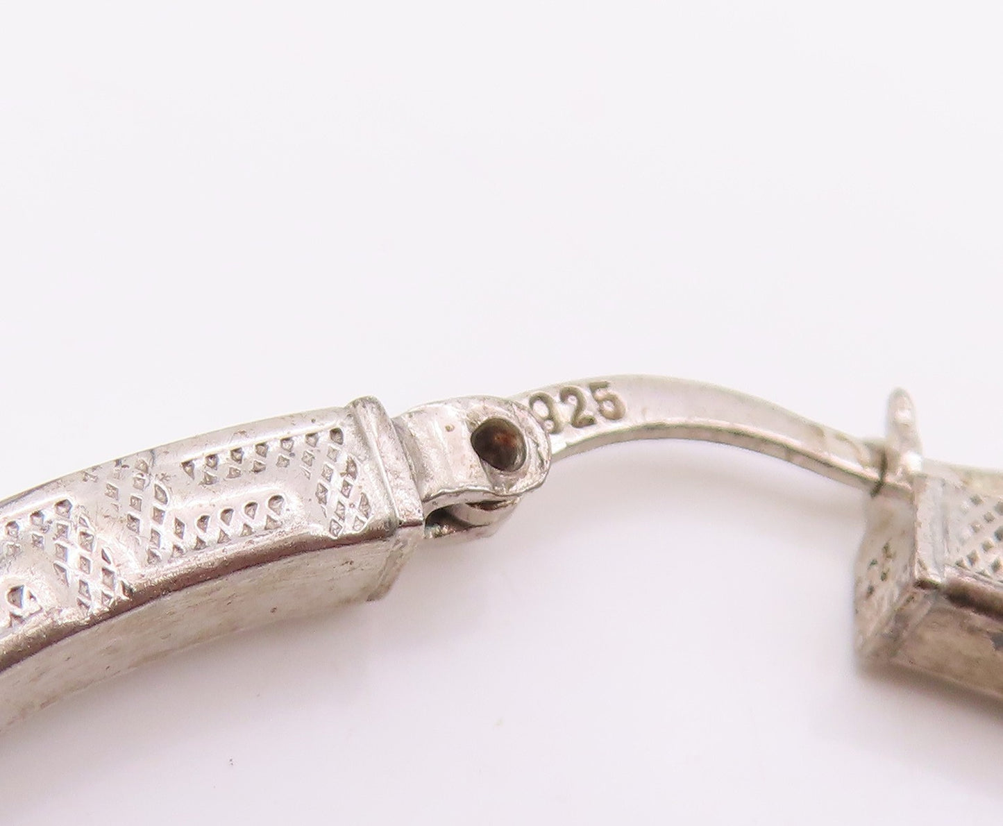 925 Sterling Silver Vintage Earrings Engraved Greek Key Pattern Hoops  EG14252