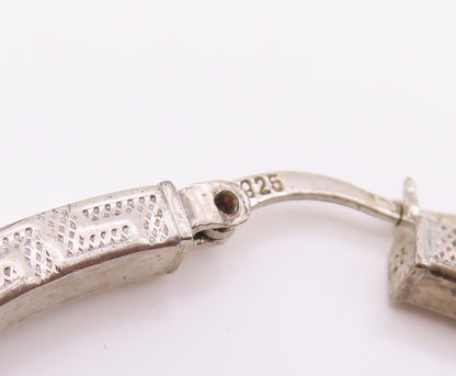 925 Sterling Silver Vintage Earrings Engraved Greek Key Pattern Hoops  EG14252