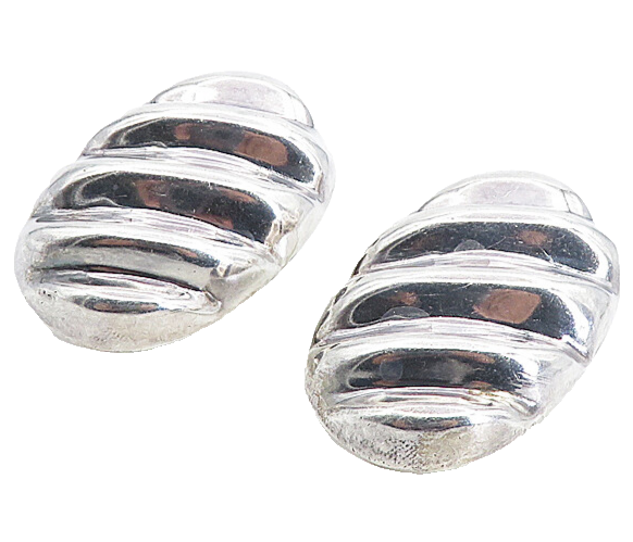925 Sterling Silver  Vintage Shiny Hollow Fluted Oval Drop Earrings  EG4432