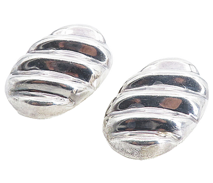 925 Sterling Silver  Vintage Shiny Hollow Fluted Oval Drop Earrings  EG4432