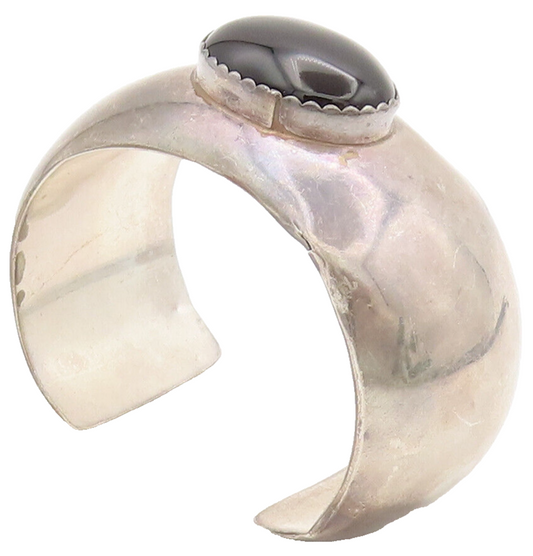 925 Sterling Silver Vintage Bracelet RMJ NAVAJO Solid Large Oval Onyx  BT10261