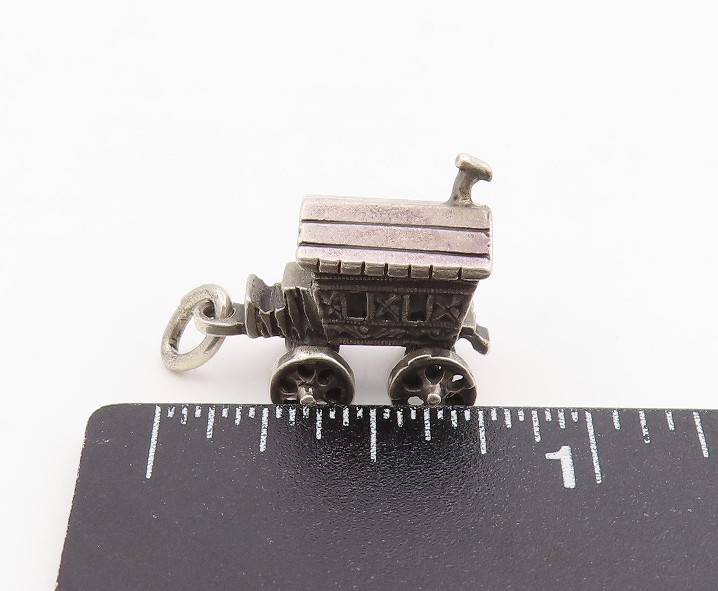 925 Sterling Silver Vintage Pendant Miniature Gypsy Caravan Charm Moves  PT26155