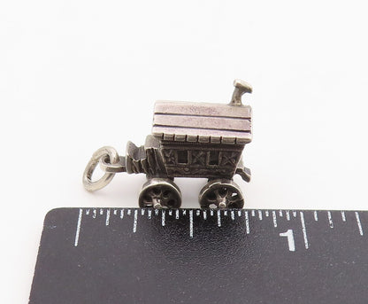 925 Sterling Silver Vintage Pendant Miniature Gypsy Caravan Charm Moves  PT26155