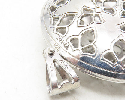 TAHARA 925 Silver  Vintage Shiny Floral Cutout Pattern Drop Pendant  PT7870