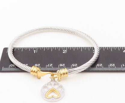 925 Sterling Silver Vintage Bracelet Roped Dangling Paw Carved  Charm  BT10708
