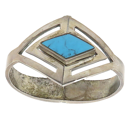 MEXICO 925 Silver  Vintage Diamond Shape Turquoise Bangle Bracelet  BT7731