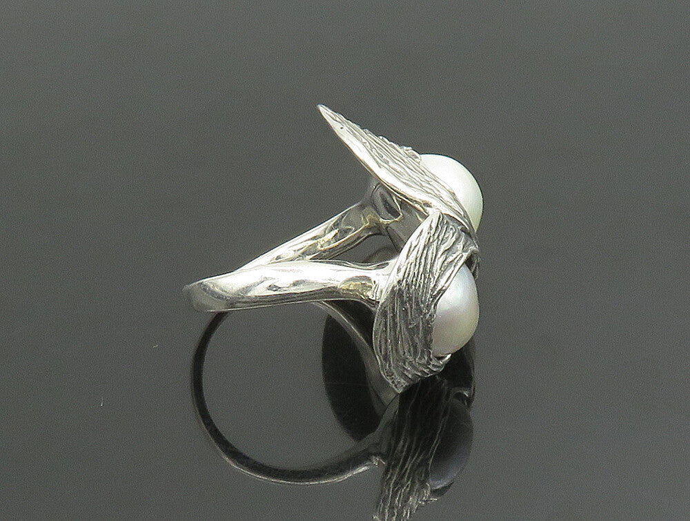 HAGIT GORALI 925 Silver  Vintage Double Fresh Water Pearl Ring Sz 8  RG25317