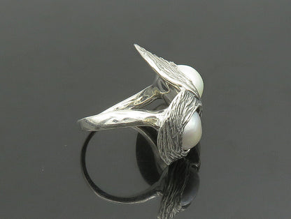 HAGIT GORALI 925 Silver  Vintage Double Fresh Water Pearl Ring Sz 8  RG25317
