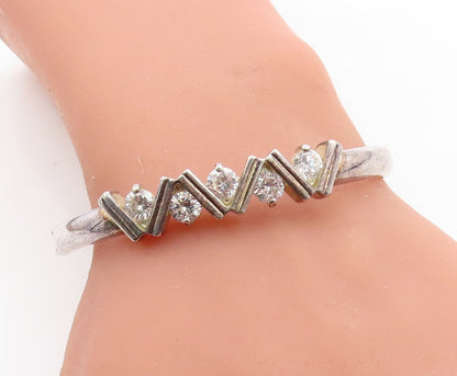 925 Sterling Silver  Vintage Sparkling Cubic Zirconia Bangle Bracelet  BT1928