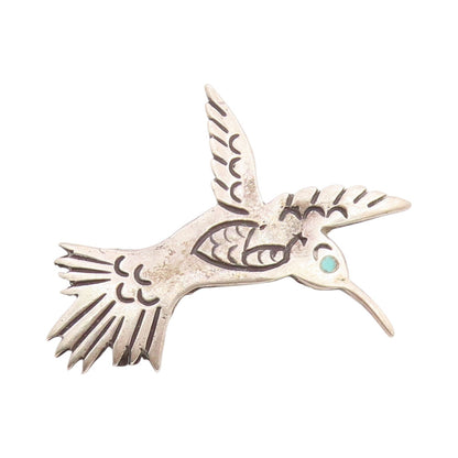 925 Sterling Silver Vintage Brooch Etched Larimar Eyed Humming Bird  BP11725