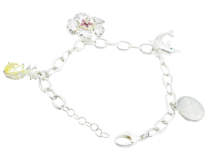 AVON 925 Sterling Silver Cubic Zirconia Assorted Charm Chain Bracelet  BT2829