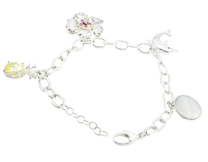 AVON 925 Sterling Silver Cubic Zirconia Assorted Charm Chain Bracelet  BT2829