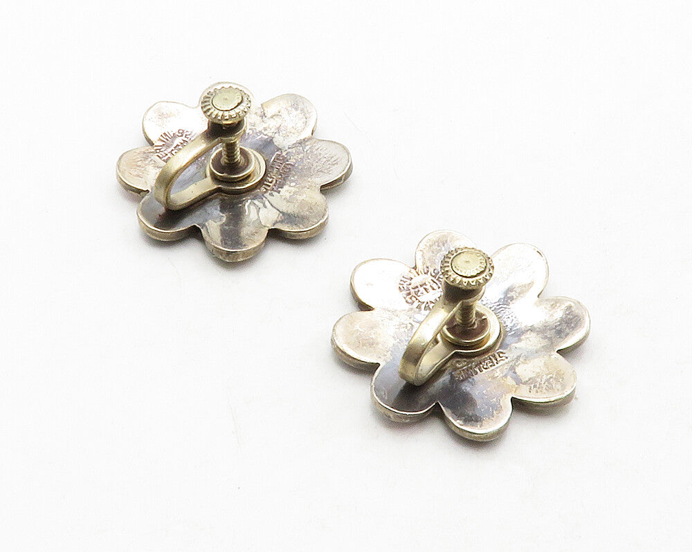 MEXICO 925 Silver  Vintage Black Onyx & Abalone Non Pierce Earrings  EG6812