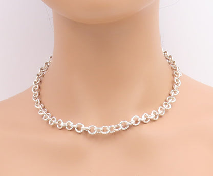 925 Sterling Silver Vintage Necklace Minimalist Interlocking Circle Chain NE4780