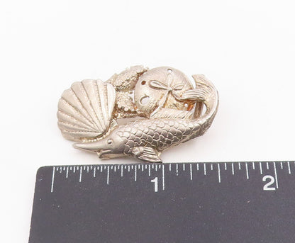 925 Sterling Silver Vintage Pendant Etched Ocean Life Collection Charm  PT25765