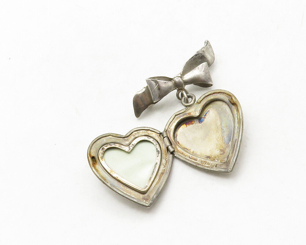 925 Sterling Silver  Vintage US Navy Heart Locket Brooch Pin (OPENS)  BP5054